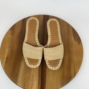 New Womens Carrie Forbes Bou Heeled Raffia Beige Slide Sandals Size EU 40 NWOB